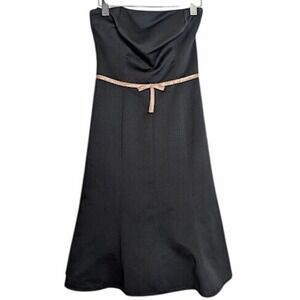 Y2K Vintage Rampage Prom Dress 5 Black Bow Babydoll Strapless Satin Grunge 90s